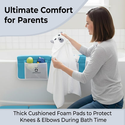Blue Bath Kneeler & Elbow Rest Pad Set with Baby Bath Towel, Hooded, Bear