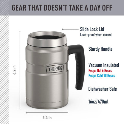 Stainless King 16 Ounce Coffee Desk Mug, Matte Steel