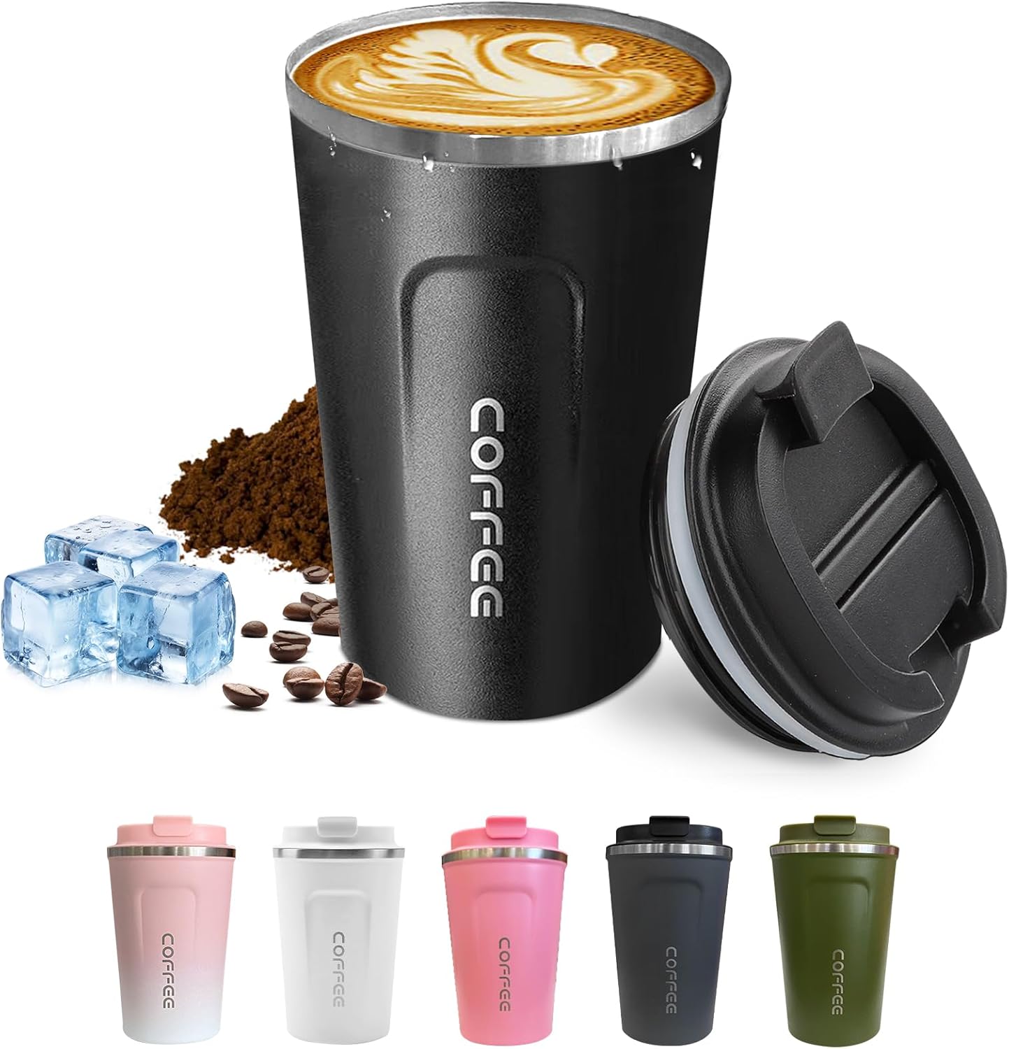 Travel coffee mugs leak-proof, reusable coffee cup with lid, stainless steel vacuum insulated coffee tumblers, thermal insulation cups for men & women keep drinks hot & cold (2nd-Yellow, 17OZ)
