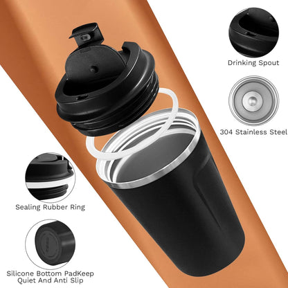 Travel coffee mugs leak-proof, reusable coffee cup with lid, stainless steel vacuum insulated coffee tumblers, thermal insulation cups for men & women keep drinks hot & cold (2nd-Yellow, 17OZ)
