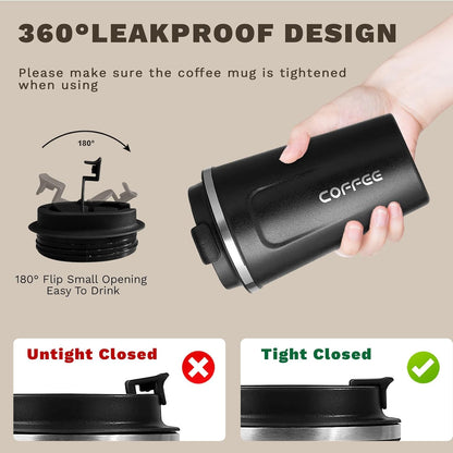 Travel coffee mugs leak-proof, reusable coffee cup with lid, stainless steel vacuum insulated coffee tumblers, thermal insulation cups for men & women keep drinks hot & cold (2nd-Yellow, 17OZ)
