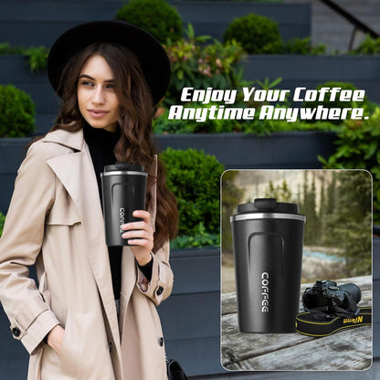 Travel coffee mugs leak-proof, reusable coffee cup with lid, stainless steel vacuum insulated coffee tumblers, thermal insulation cups for men & women keep drinks hot & cold (2nd-Yellow, 17OZ)