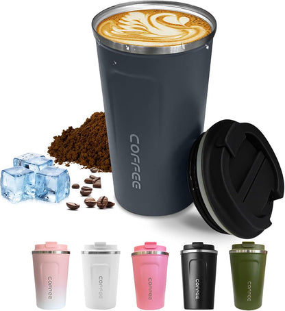 Travel coffee mugs leak-proof, reusable coffee cup with lid, stainless steel vacuum insulated coffee tumblers, thermal insulation cups for men & women keep drinks hot & cold (2nd-Yellow, 17OZ)
