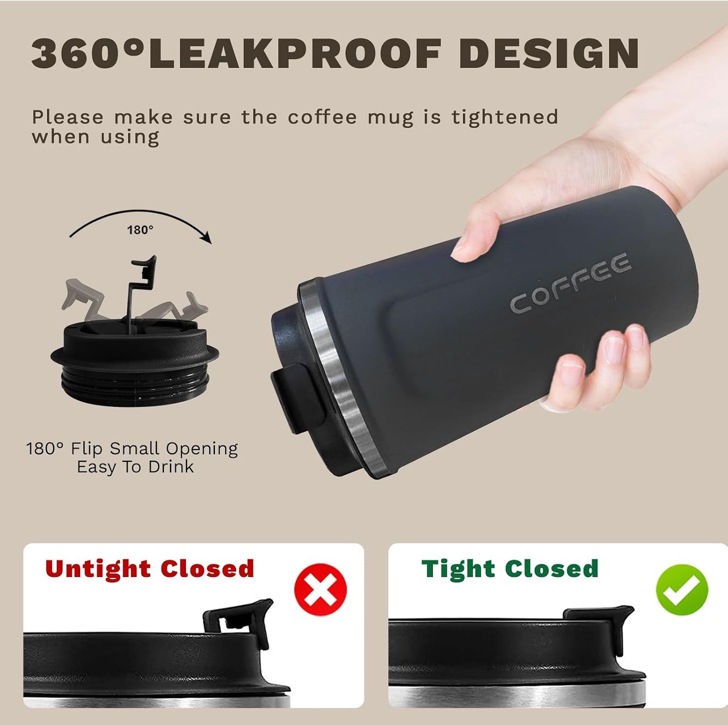 Travel coffee mugs leak-proof, reusable coffee cup with lid, stainless steel vacuum insulated coffee tumblers, thermal insulation cups for men & women keep drinks hot & cold (2nd-Yellow, 17OZ)