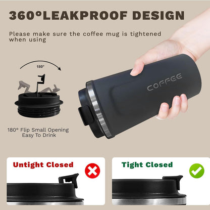 Travel coffee mugs leak-proof, reusable coffee cup with lid, stainless steel vacuum insulated coffee tumblers, thermal insulation cups for men & women keep drinks hot & cold (2nd-Yellow, 17OZ)