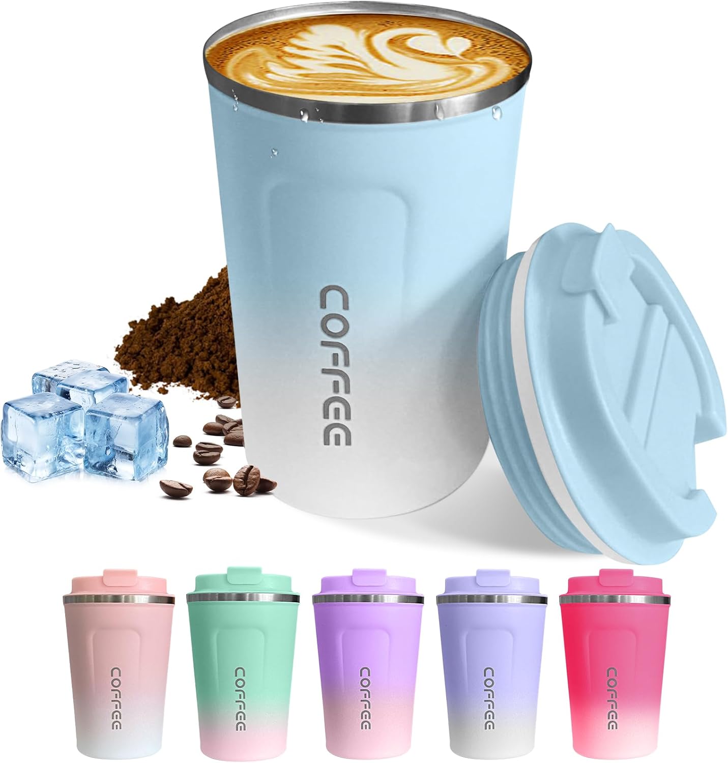 Travel coffee mugs leak-proof, reusable coffee cup with lid, stainless steel vacuum insulated coffee tumblers, thermal insulation cups for men & women keep drinks hot & cold (2nd-Yellow, 17OZ)