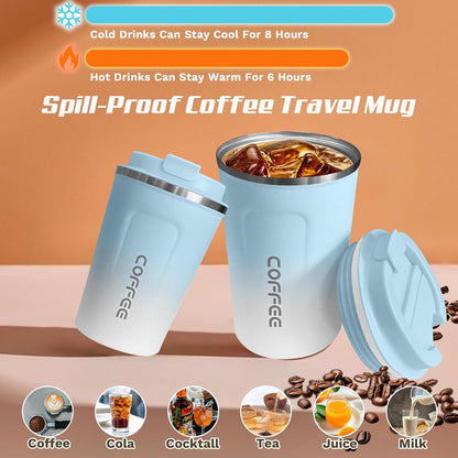 Travel coffee mugs leak-proof, reusable coffee cup with lid, stainless steel vacuum insulated coffee tumblers, thermal insulation cups for men & women keep drinks hot & cold (2nd-Yellow, 17OZ)