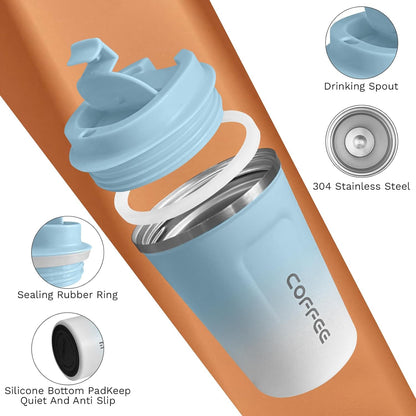 Travel coffee mugs leak-proof, reusable coffee cup with lid, stainless steel vacuum insulated coffee tumblers, thermal insulation cups for men & women keep drinks hot & cold (2nd-Yellow, 17OZ)