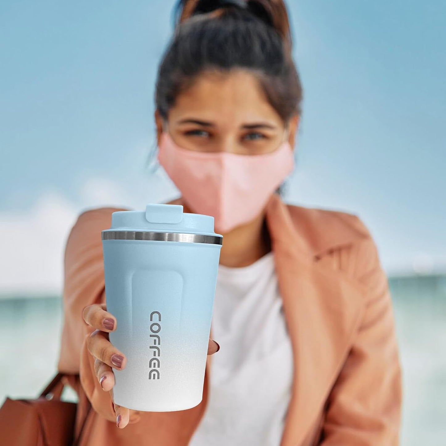 Travel coffee mugs leak-proof, reusable coffee cup with lid, stainless steel vacuum insulated coffee tumblers, thermal insulation cups for men & women keep drinks hot & cold (2nd-Yellow, 17OZ)