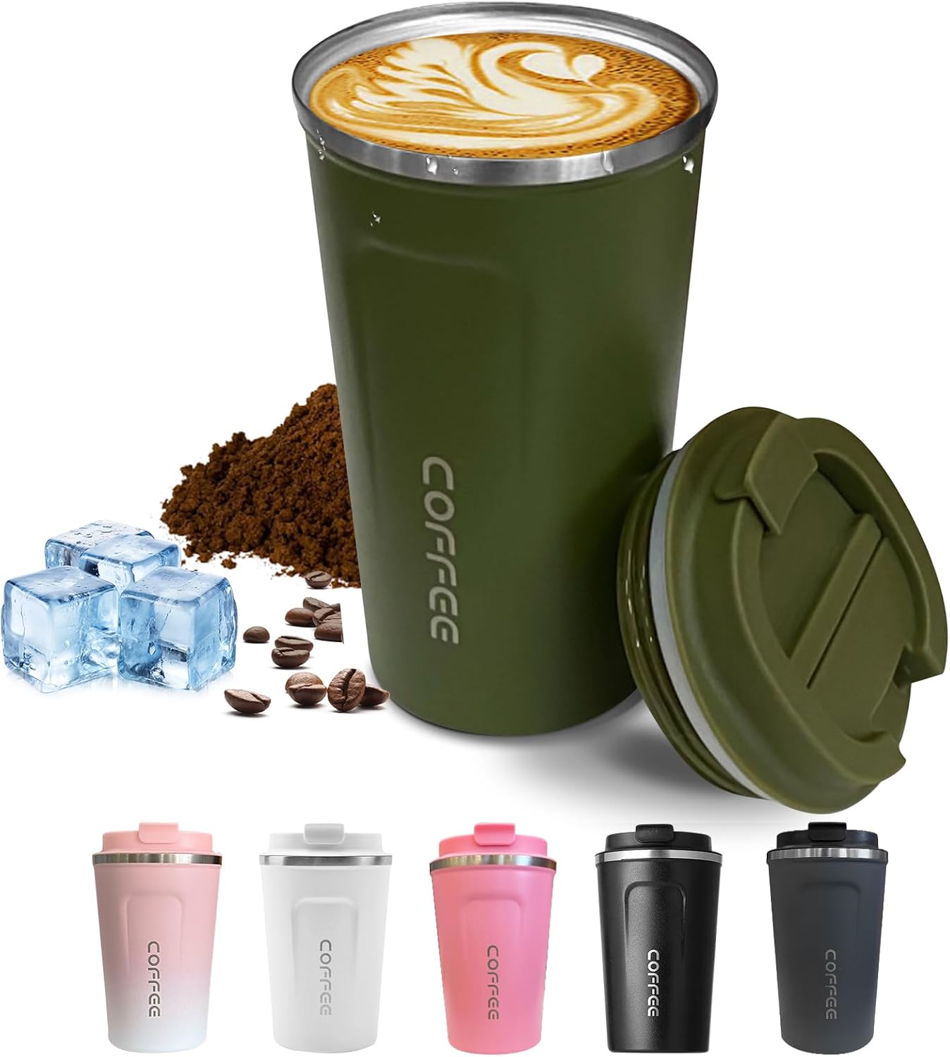 Travel coffee mugs leak-proof, reusable coffee cup with lid, stainless steel vacuum insulated coffee tumblers, thermal insulation cups for men & women keep drinks hot & cold (2nd-Yellow, 17OZ)