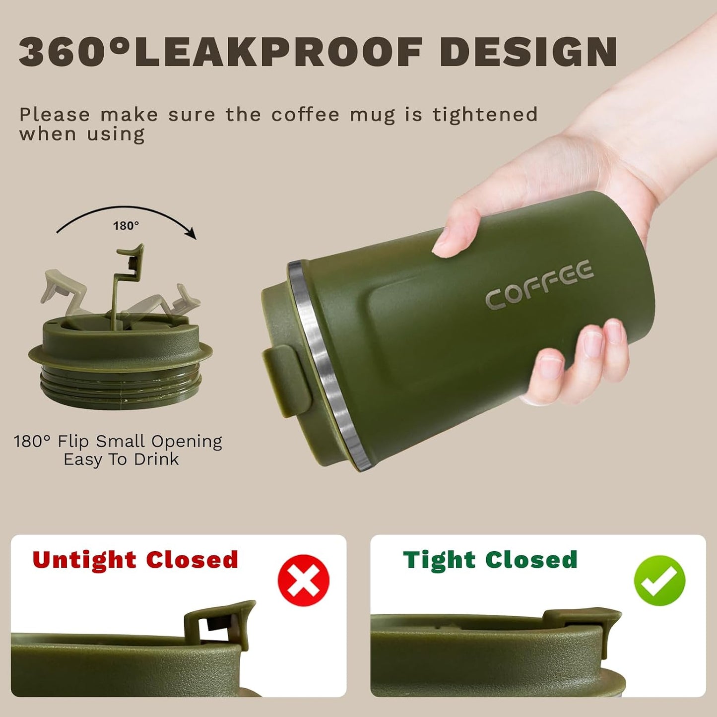 Travel coffee mugs leak-proof, reusable coffee cup with lid, stainless steel vacuum insulated coffee tumblers, thermal insulation cups for men & women keep drinks hot & cold (2nd-Yellow, 17OZ)