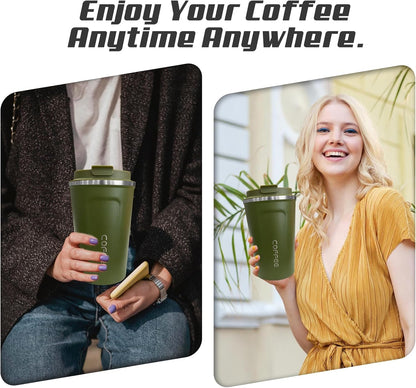 Travel coffee mugs leak-proof, reusable coffee cup with lid, stainless steel vacuum insulated coffee tumblers, thermal insulation cups for men & women keep drinks hot & cold (2nd-Yellow, 17OZ)