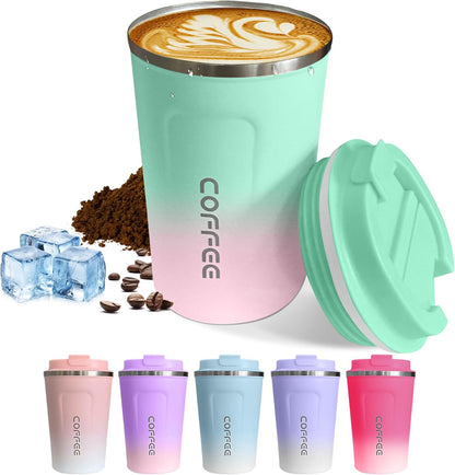 Travel coffee mugs leak-proof, reusable coffee cup with lid, stainless steel vacuum insulated coffee tumblers, thermal insulation cups for men & women keep drinks hot & cold (2nd-Yellow, 17OZ)