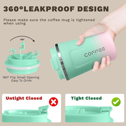 Travel coffee mugs leak-proof, reusable coffee cup with lid, stainless steel vacuum insulated coffee tumblers, thermal insulation cups for men & women keep drinks hot & cold (2nd-Yellow, 17OZ)