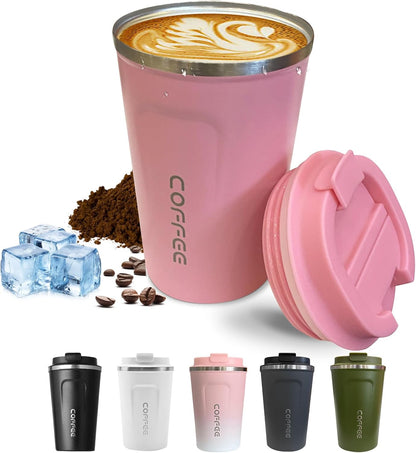 Travel coffee mugs leak-proof, reusable coffee cup with lid, stainless steel vacuum insulated coffee tumblers, thermal insulation cups for men & women keep drinks hot & cold (2nd-Yellow, 17OZ)