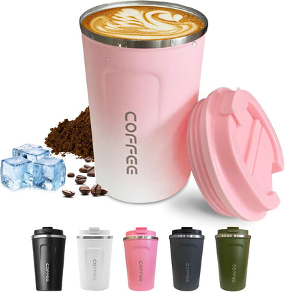 Travel coffee mugs leak-proof, reusable coffee cup with lid, stainless steel vacuum insulated coffee tumblers, thermal insulation cups for men & women keep drinks hot & cold (2nd-Yellow, 17OZ)