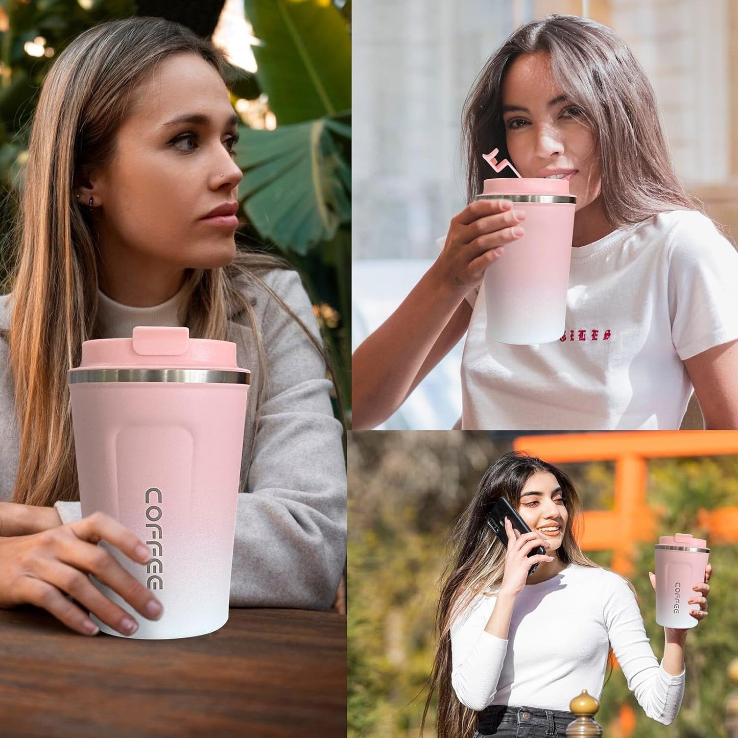 Travel coffee mugs leak-proof, reusable coffee cup with lid, stainless steel vacuum insulated coffee tumblers, thermal insulation cups for men & women keep drinks hot & cold (2nd-Yellow, 17OZ)