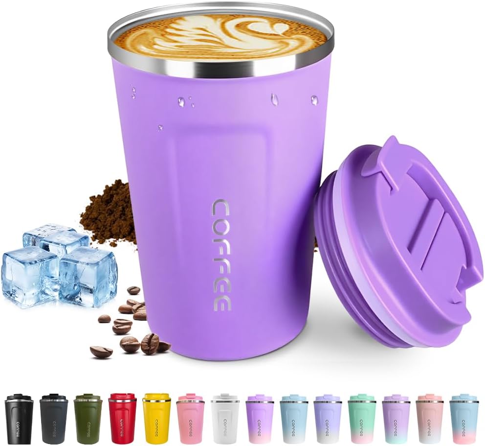 Travel coffee mugs leak-proof, reusable coffee cup with lid, stainless steel vacuum insulated coffee tumblers, thermal insulation cups for men & women keep drinks hot & cold (2nd-Yellow, 17OZ)