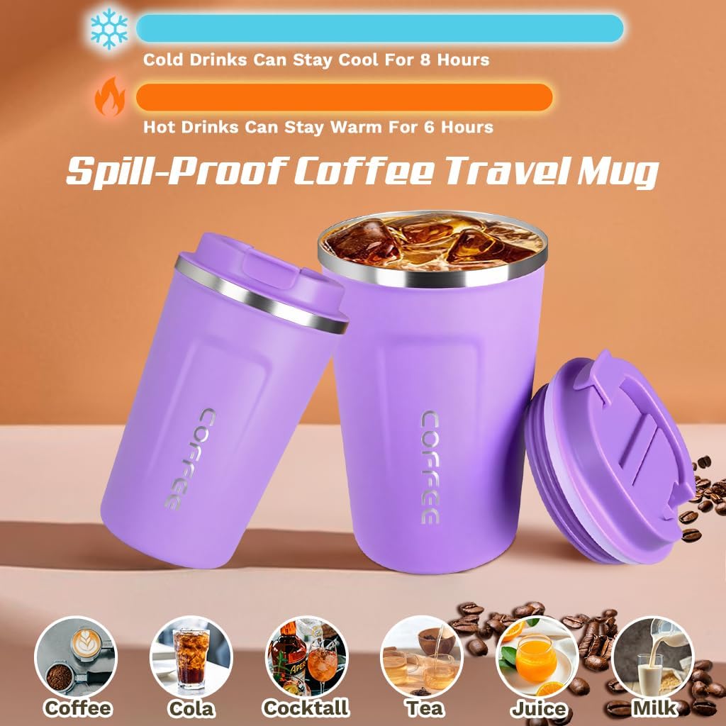 Travel coffee mugs leak-proof, reusable coffee cup with lid, stainless steel vacuum insulated coffee tumblers, thermal insulation cups for men & women keep drinks hot & cold (2nd-Yellow, 17OZ)