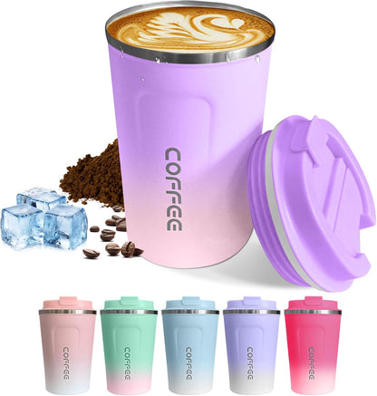 Travel coffee mugs leak-proof, reusable coffee cup with lid, stainless steel vacuum insulated coffee tumblers, thermal insulation cups for men & women keep drinks hot & cold (2nd-Yellow, 17OZ)