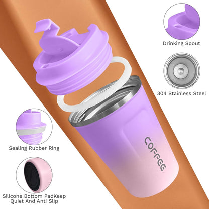 Travel coffee mugs leak-proof, reusable coffee cup with lid, stainless steel vacuum insulated coffee tumblers, thermal insulation cups for men & women keep drinks hot & cold (2nd-Yellow, 17OZ)