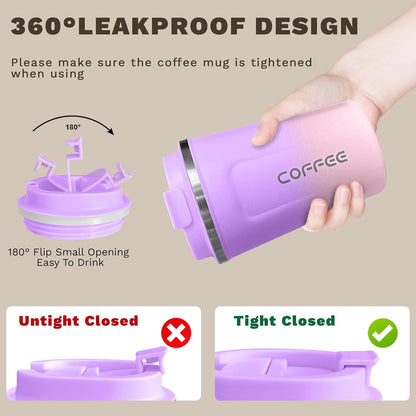 Travel coffee mugs leak-proof, reusable coffee cup with lid, stainless steel vacuum insulated coffee tumblers, thermal insulation cups for men & women keep drinks hot & cold (2nd-Yellow, 17OZ)