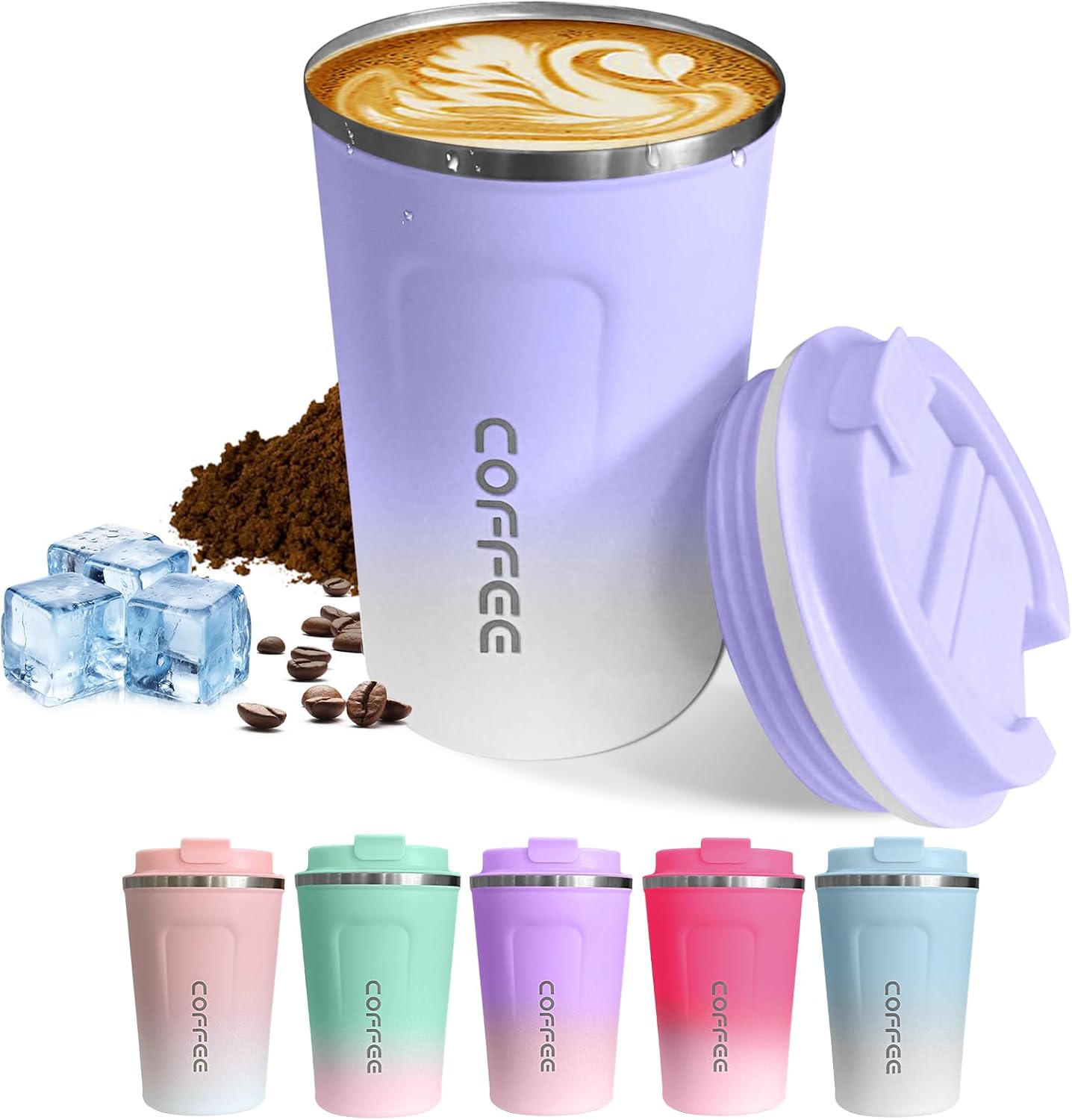 Travel coffee mugs leak-proof, reusable coffee cup with lid, stainless steel vacuum insulated coffee tumblers, thermal insulation cups for men & women keep drinks hot & cold (2nd-Yellow, 17OZ)