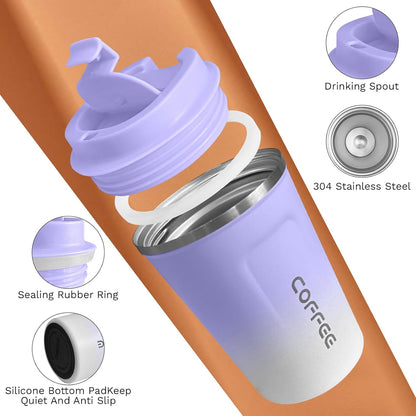 Travel coffee mugs leak-proof, reusable coffee cup with lid, stainless steel vacuum insulated coffee tumblers, thermal insulation cups for men & women keep drinks hot & cold (2nd-Yellow, 17OZ)