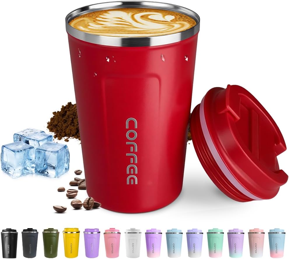 Travel coffee mugs leak-proof, reusable coffee cup with lid, stainless steel vacuum insulated coffee tumblers, thermal insulation cups for men & women keep drinks hot & cold (2nd-Yellow, 17OZ)