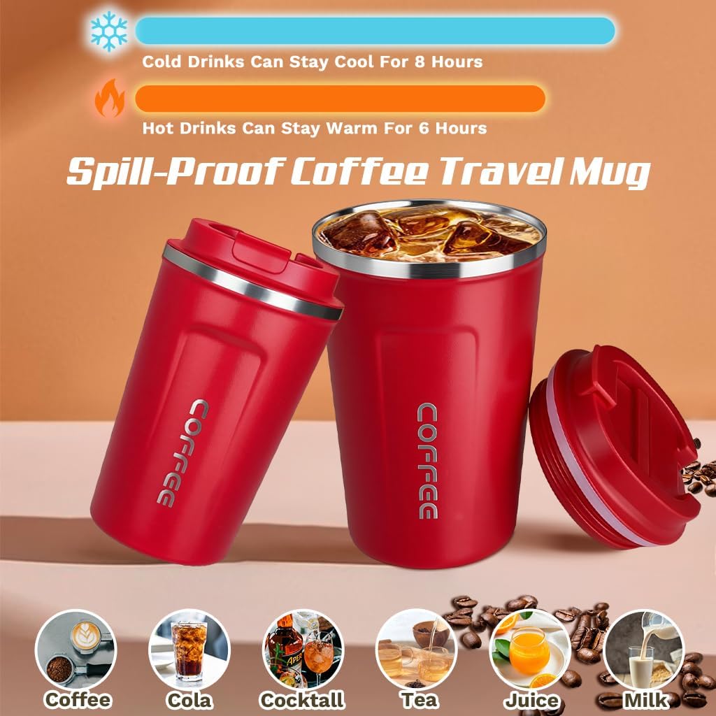 Travel coffee mugs leak-proof, reusable coffee cup with lid, stainless steel vacuum insulated coffee tumblers, thermal insulation cups for men & women keep drinks hot & cold (2nd-Yellow, 17OZ)