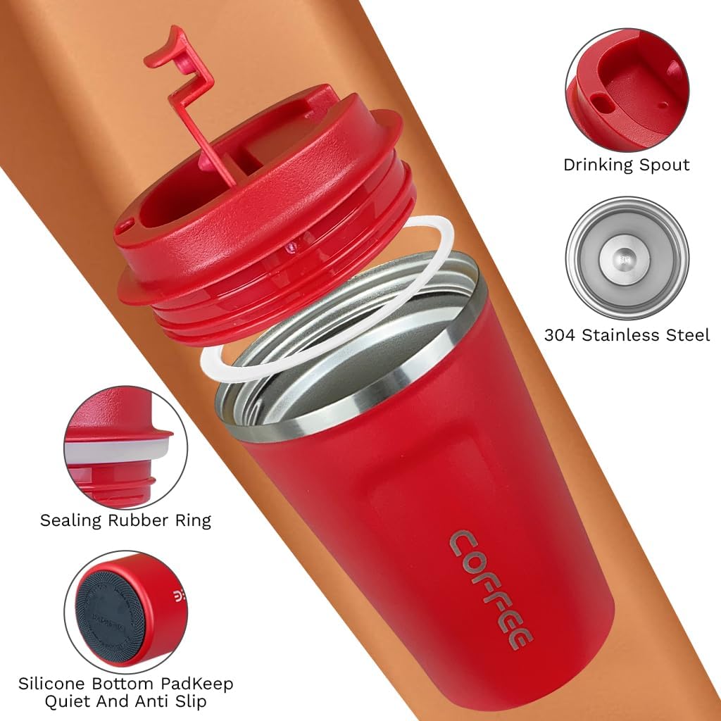 Travel coffee mugs leak-proof, reusable coffee cup with lid, stainless steel vacuum insulated coffee tumblers, thermal insulation cups for men & women keep drinks hot & cold (2nd-Yellow, 17OZ)
