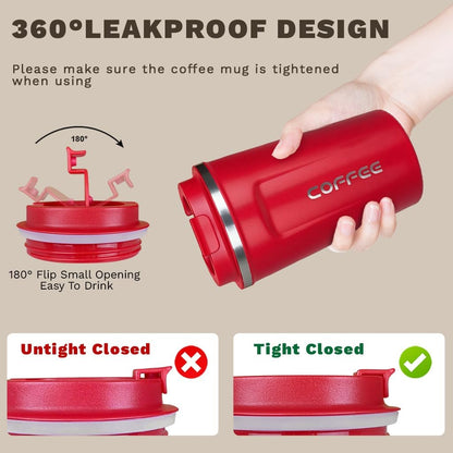 Travel coffee mugs leak-proof, reusable coffee cup with lid, stainless steel vacuum insulated coffee tumblers, thermal insulation cups for men & women keep drinks hot & cold (2nd-Yellow, 17OZ)
