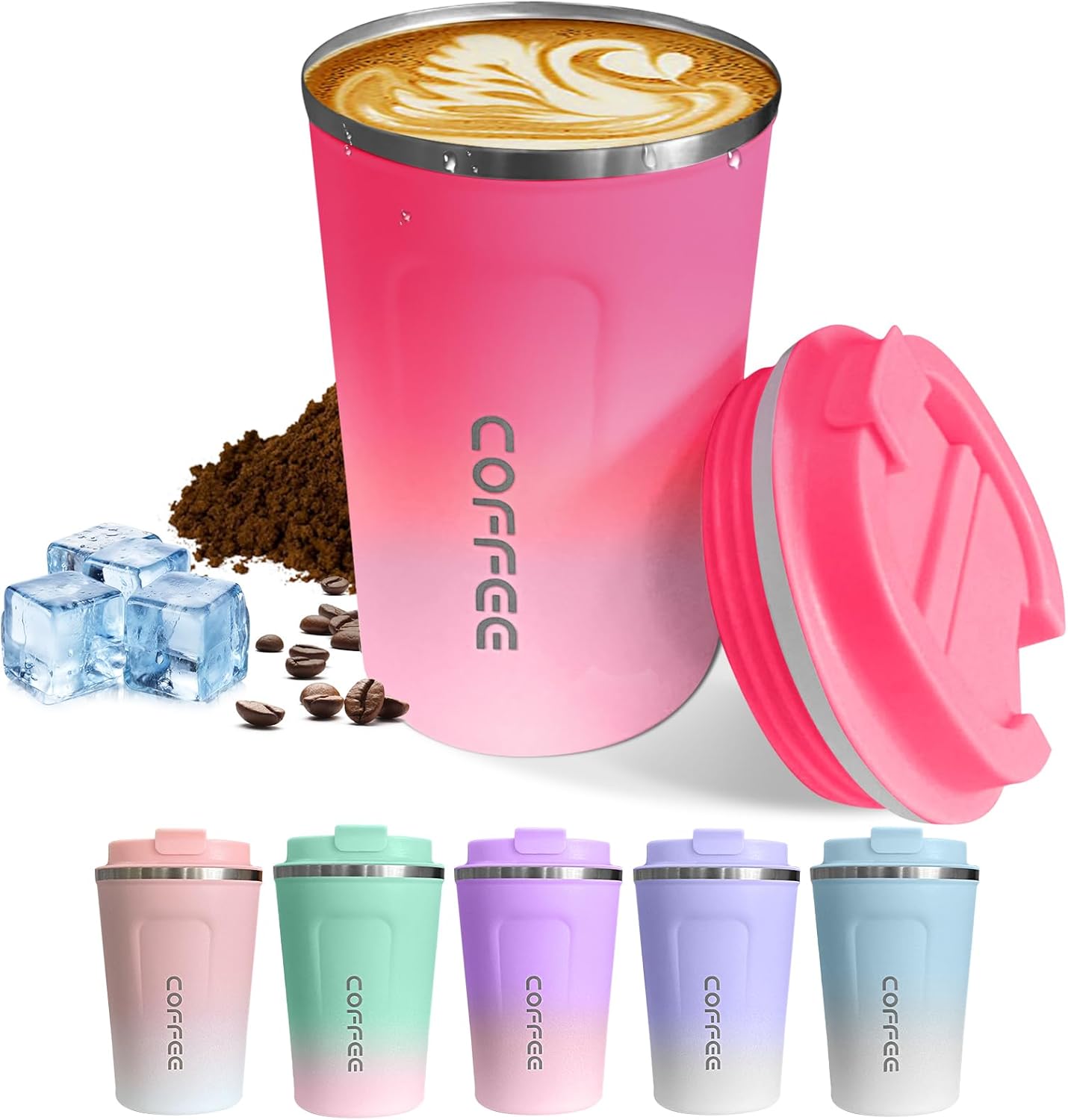 Travel coffee mugs leak-proof, reusable coffee cup with lid, stainless steel vacuum insulated coffee tumblers, thermal insulation cups for men & women keep drinks hot & cold (2nd-Yellow, 17OZ)