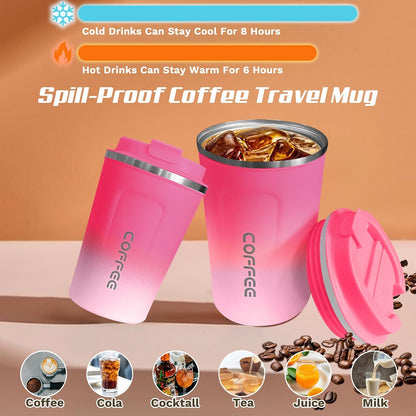 Travel coffee mugs leak-proof, reusable coffee cup with lid, stainless steel vacuum insulated coffee tumblers, thermal insulation cups for men & women keep drinks hot & cold (2nd-Yellow, 17OZ)