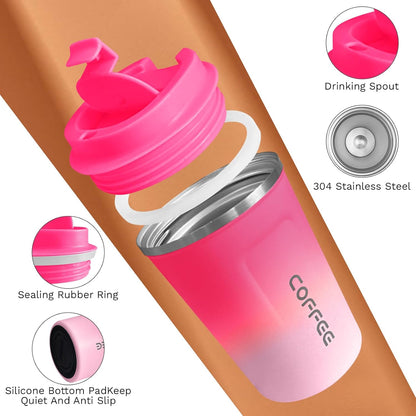 Travel coffee mugs leak-proof, reusable coffee cup with lid, stainless steel vacuum insulated coffee tumblers, thermal insulation cups for men & women keep drinks hot & cold (2nd-Yellow, 17OZ)