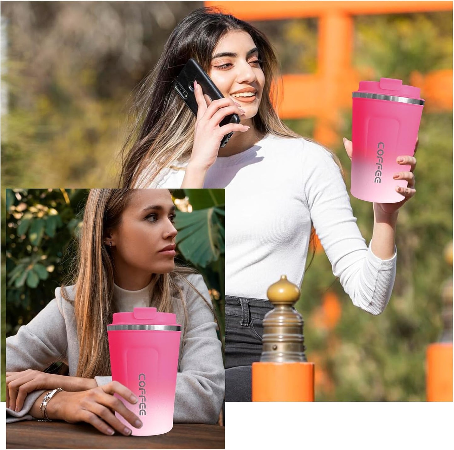 Travel coffee mugs leak-proof, reusable coffee cup with lid, stainless steel vacuum insulated coffee tumblers, thermal insulation cups for men & women keep drinks hot & cold (2nd-Yellow, 17OZ)