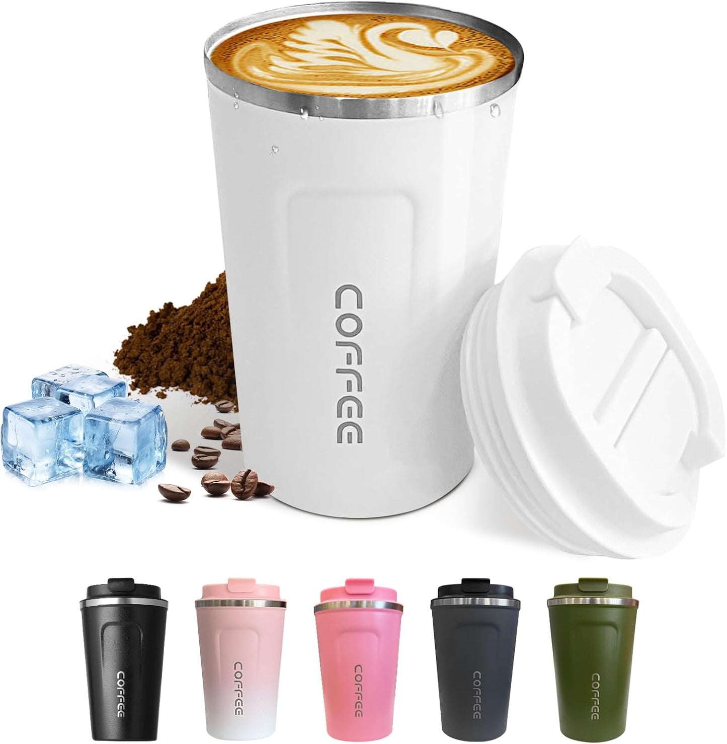 Travel coffee mugs leak-proof, reusable coffee cup with lid, stainless steel vacuum insulated coffee tumblers, thermal insulation cups for men & women keep drinks hot & cold (2nd-Yellow, 17OZ)