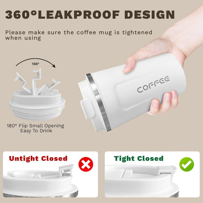 Travel coffee mugs leak-proof, reusable coffee cup with lid, stainless steel vacuum insulated coffee tumblers, thermal insulation cups for men & women keep drinks hot & cold (2nd-Yellow, 17OZ)