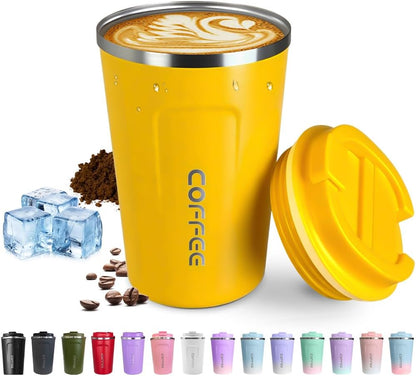 Travel coffee mugs leak-proof, reusable coffee cup with lid, stainless steel vacuum insulated coffee tumblers, thermal insulation cups for men & women keep drinks hot & cold (2nd-Yellow, 17OZ)