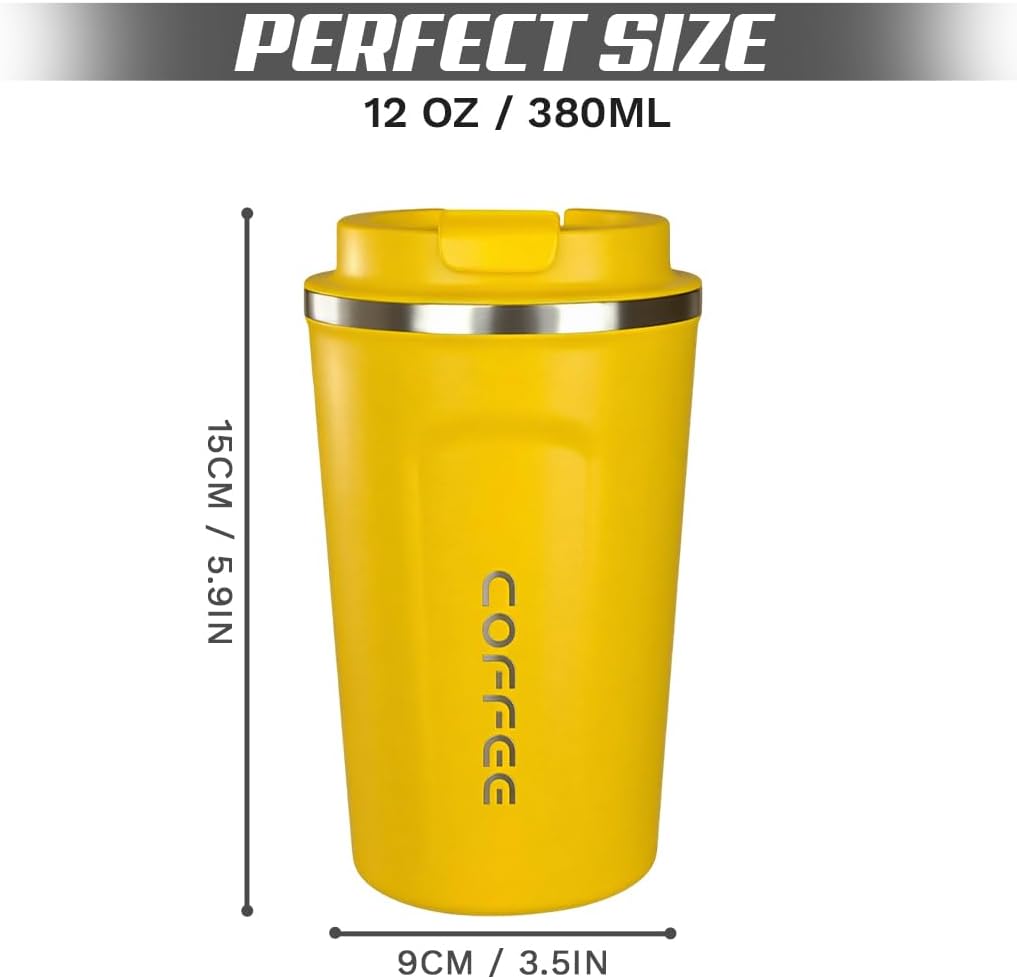 Travel coffee mugs leak-proof, reusable coffee cup with lid, stainless steel vacuum insulated coffee tumblers, thermal insulation cups for men & women keep drinks hot & cold (2nd-Yellow, 17OZ)