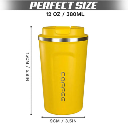 Travel coffee mugs leak-proof, reusable coffee cup with lid, stainless steel vacuum insulated coffee tumblers, thermal insulation cups for men & women keep drinks hot & cold (2nd-Yellow, 17OZ)