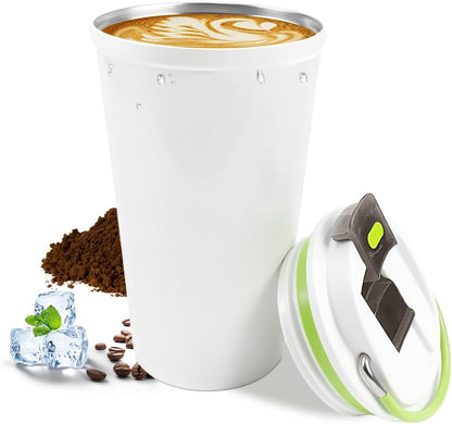 Travel coffee mugs leak-proof, reusable coffee cup with lid, stainless steel vacuum insulated coffee tumblers, thermal insulation cups for men & women keep drinks hot & cold (2nd-Yellow, 17OZ)