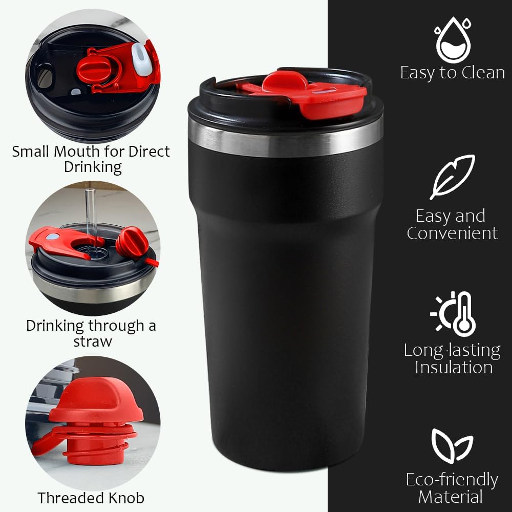 Travel coffee mugs leak-proof, reusable coffee cup with lid, stainless steel vacuum insulated coffee tumblers, thermal insulation cups for men & women keep drinks hot & cold (2nd-Yellow, 17OZ)