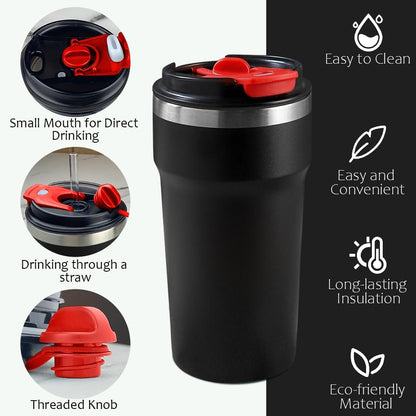 Travel coffee mugs leak-proof, reusable coffee cup with lid, stainless steel vacuum insulated coffee tumblers, thermal insulation cups for men & women keep drinks hot & cold (2nd-Yellow, 17OZ)