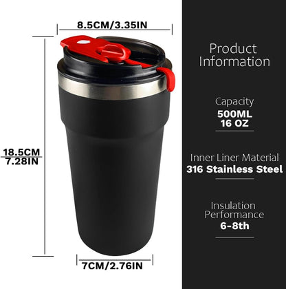 Travel coffee mugs leak-proof, reusable coffee cup with lid, stainless steel vacuum insulated coffee tumblers, thermal insulation cups for men & women keep drinks hot & cold (2nd-Yellow, 17OZ)