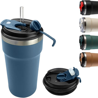 Travel coffee mugs leak-proof, reusable coffee cup with lid, stainless steel vacuum insulated coffee tumblers, thermal insulation cups for men & women keep drinks hot & cold (2nd-Yellow, 17OZ)