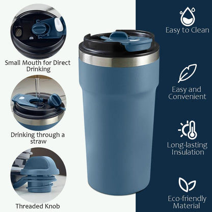 Travel coffee mugs leak-proof, reusable coffee cup with lid, stainless steel vacuum insulated coffee tumblers, thermal insulation cups for men & women keep drinks hot & cold (2nd-Yellow, 17OZ)