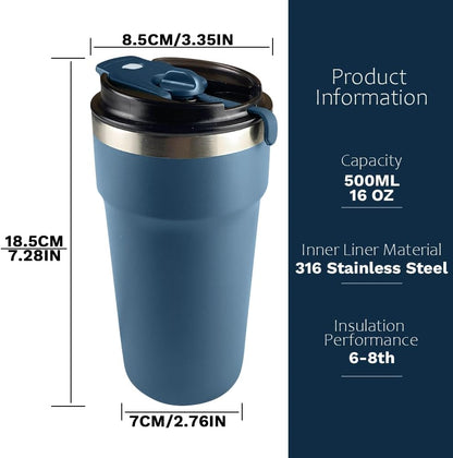 Travel coffee mugs leak-proof, reusable coffee cup with lid, stainless steel vacuum insulated coffee tumblers, thermal insulation cups for men & women keep drinks hot & cold (2nd-Yellow, 17OZ)