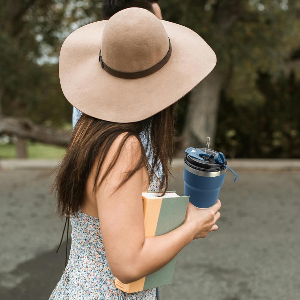 Travel coffee mugs leak-proof, reusable coffee cup with lid, stainless steel vacuum insulated coffee tumblers, thermal insulation cups for men & women keep drinks hot & cold (2nd-Yellow, 17OZ)