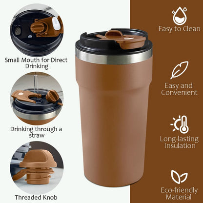 Travel coffee mugs leak-proof, reusable coffee cup with lid, stainless steel vacuum insulated coffee tumblers, thermal insulation cups for men & women keep drinks hot & cold (2nd-Yellow, 17OZ)